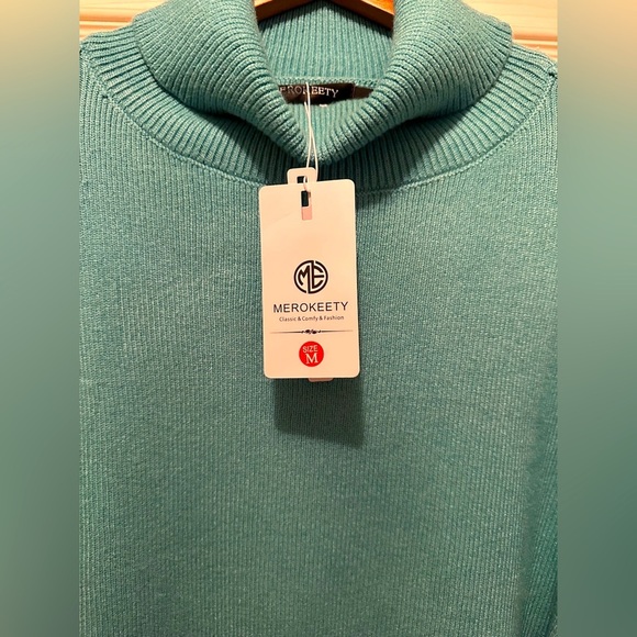 NWT WOMEN’S OVERSIZED COWL NECK RUBBER KNIT SWEATER TEAL BLUE SIZE M - Picture 2 of 4